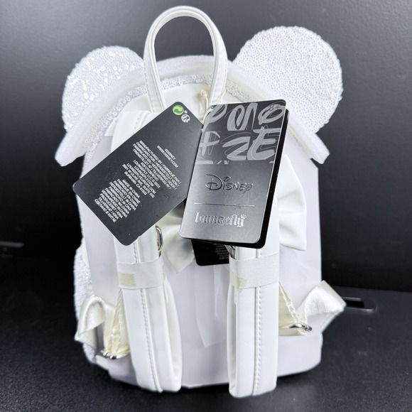 Loungefly Disney Minnie White Sequin Wedding Mini Backpack Iridescent‎ Bride - Picture 5 of 8